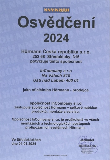 Osvědčení Hörmann 2024